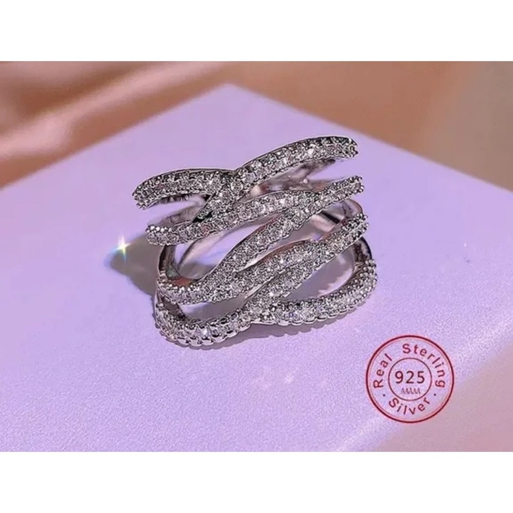 Iced‎ Multi Layer Simulated Diamond Adjustable Ring | 925 Sterling Silver